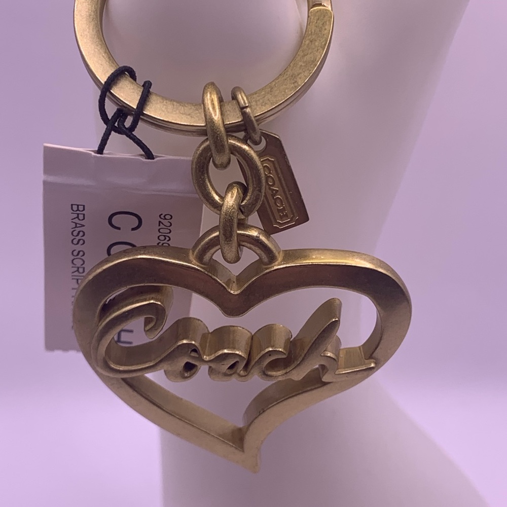 Coach Brass Script Heart Keychains